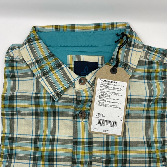 Prana Graden Shirt Men's Large 80% Organic Woven Cotton 20% Poly, Color Stone - Picture 1 of 7